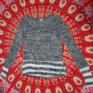 Volcom Gray Marled Scoop Neck Sweater with White Stripes